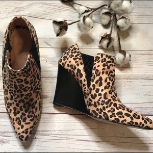 Leopard Pointed Toe Bootie Wedges